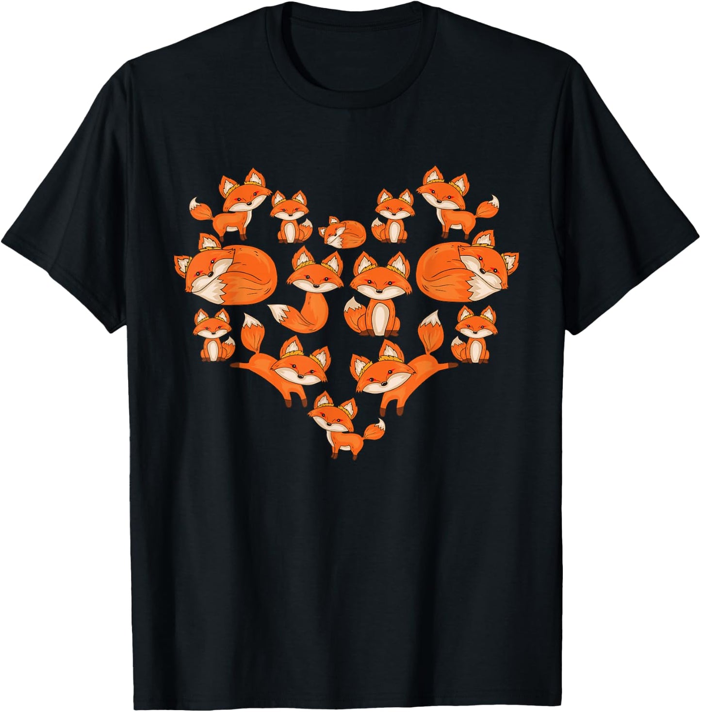 Fox Girls Kids Heart Gifts Poses Cute Fox T-Shirt - T-Shirt | Black