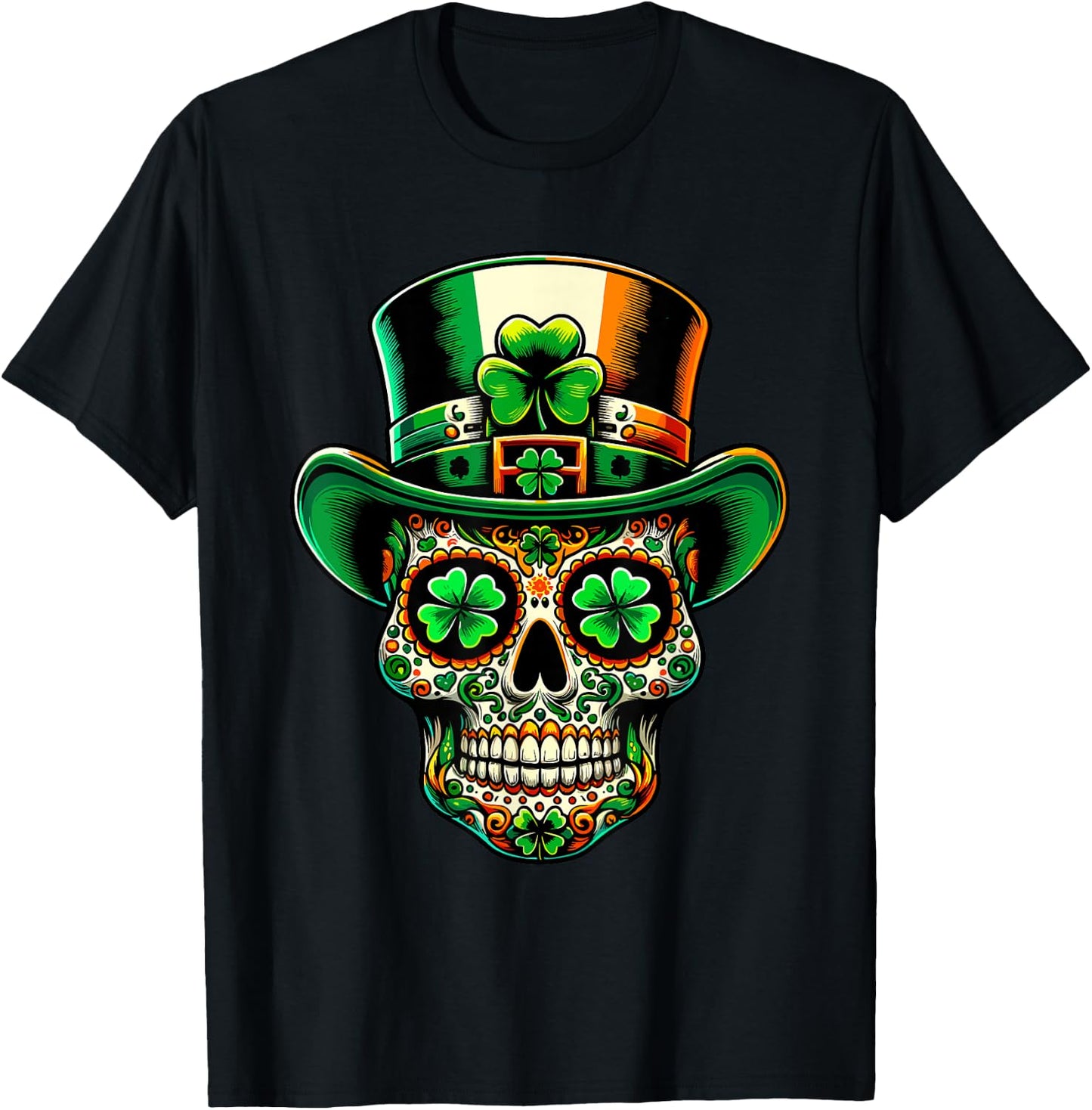 Ireland Sugar Skull Clover Irish St Patricks Day Costume , black T-Shirt - T-Shirt | Black