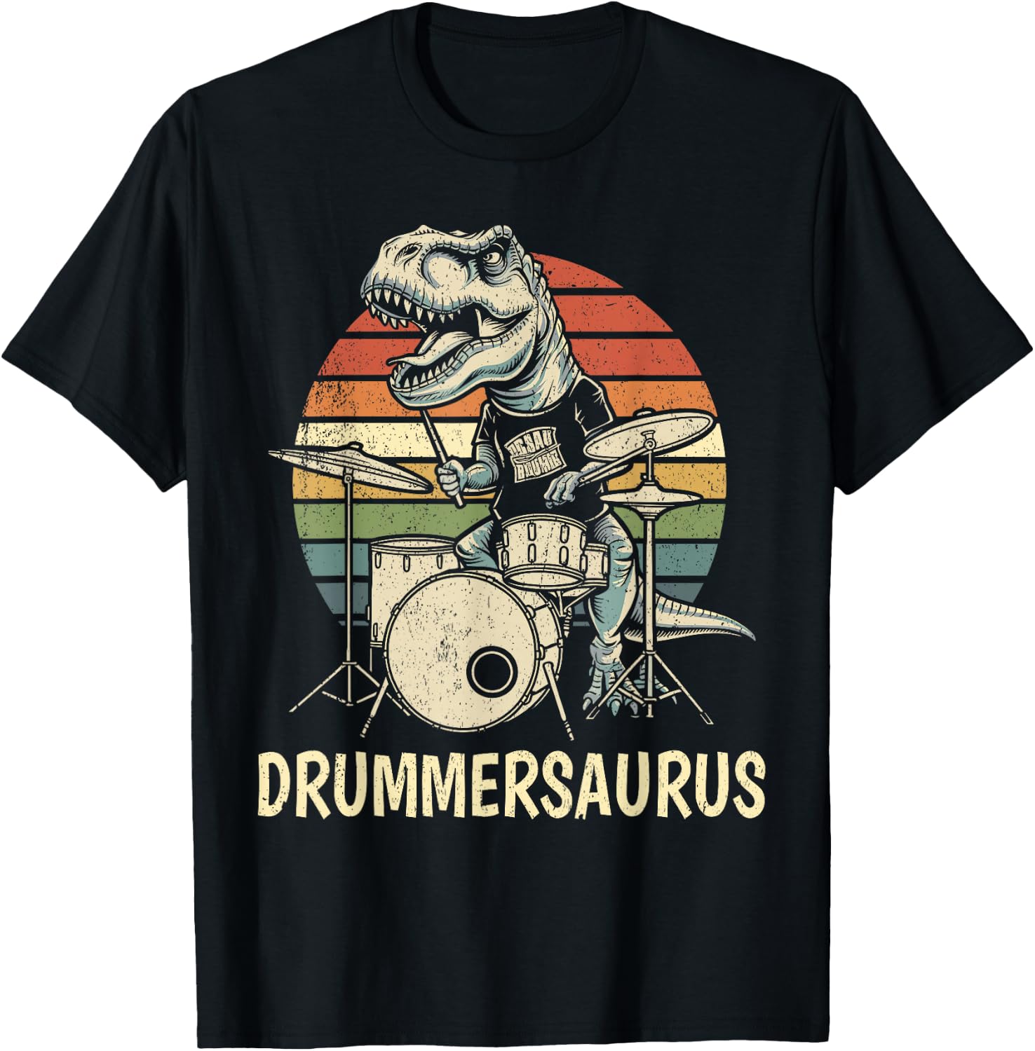 Drummersaurus T Rex Drummer Dinosaur Playing Drums Boys Kids T-Shirt - T-Shirt | Black