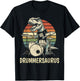 Drummersaurus T Rex Drummer Dinosaur Playing Drums Boys Kids T-Shirt - T-Shirt | Black