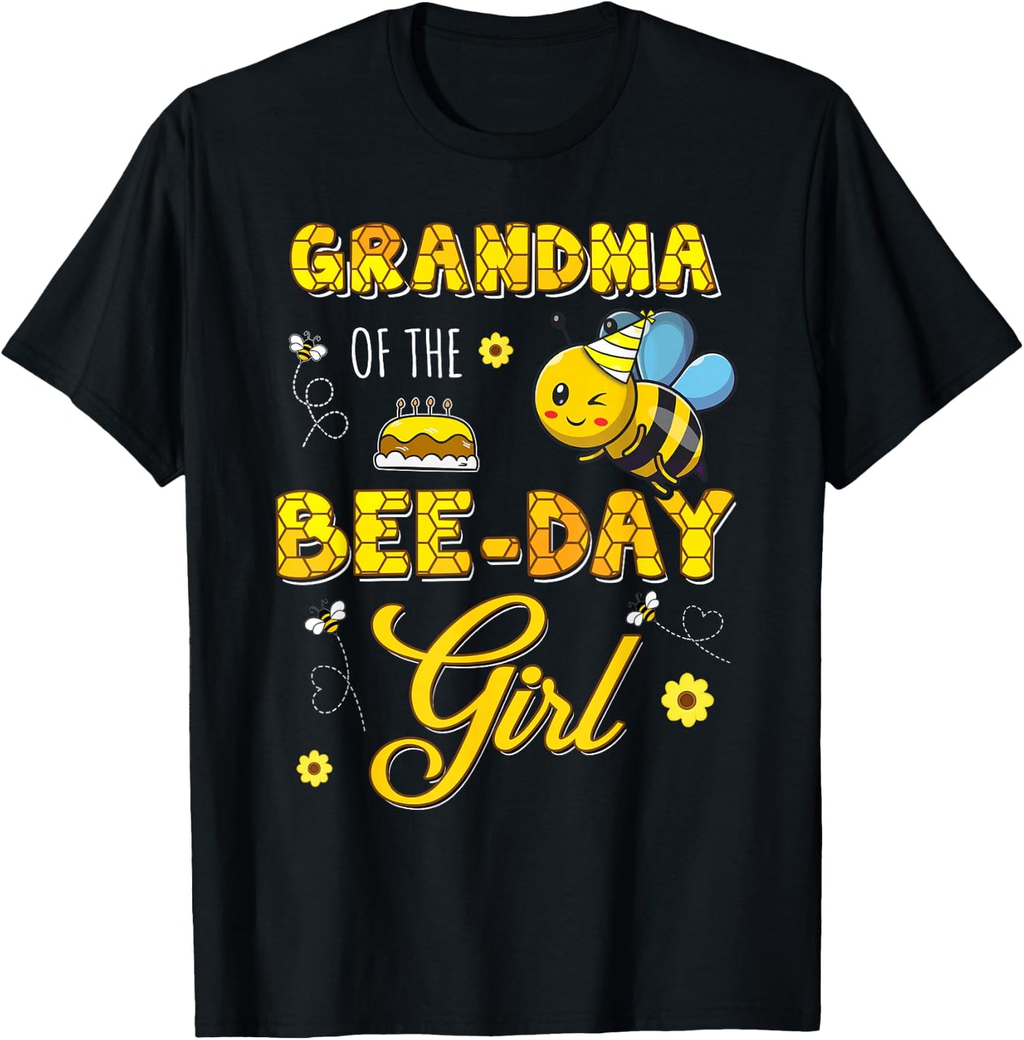 Grandma Of The Bee-Day Girl Hive Birthday Party Matching T-Shirt - T-Shirt | Black