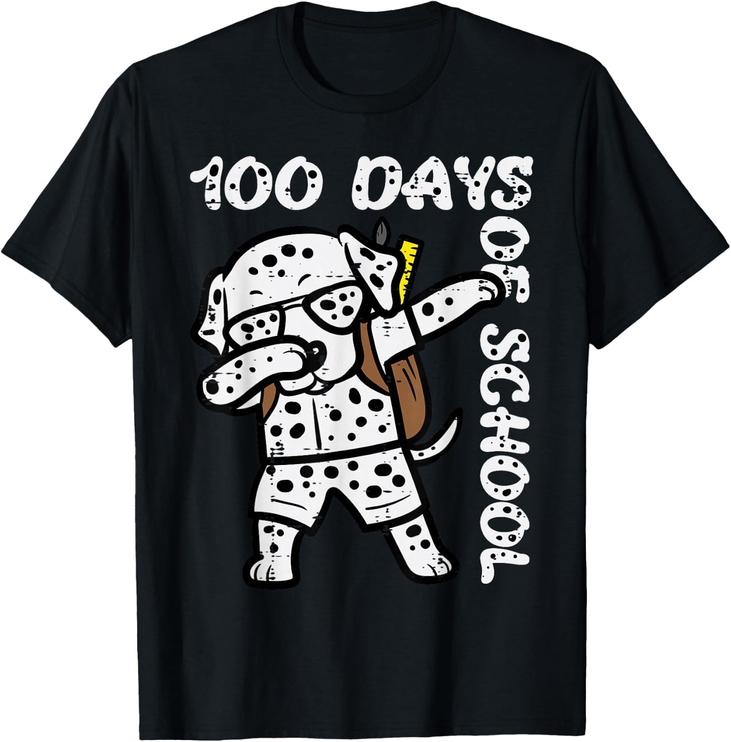 100 Days School Dalmatian Dog Dab 100th Day Boys Girls Kids T-Shirt - T-Shirt | Black