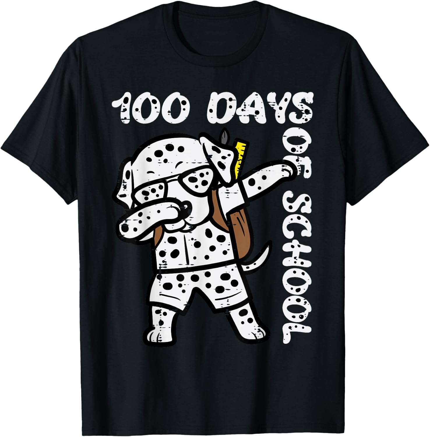 100 Days School Dalmatian Dog Dab 100th Day Boys Girls Kids T-Shirt - T-Shirt | Black