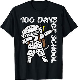 100 Days School Dalmatian Dog Dab 100th Day Boys Girls Kids T-Shirt - T-Shirt | Black