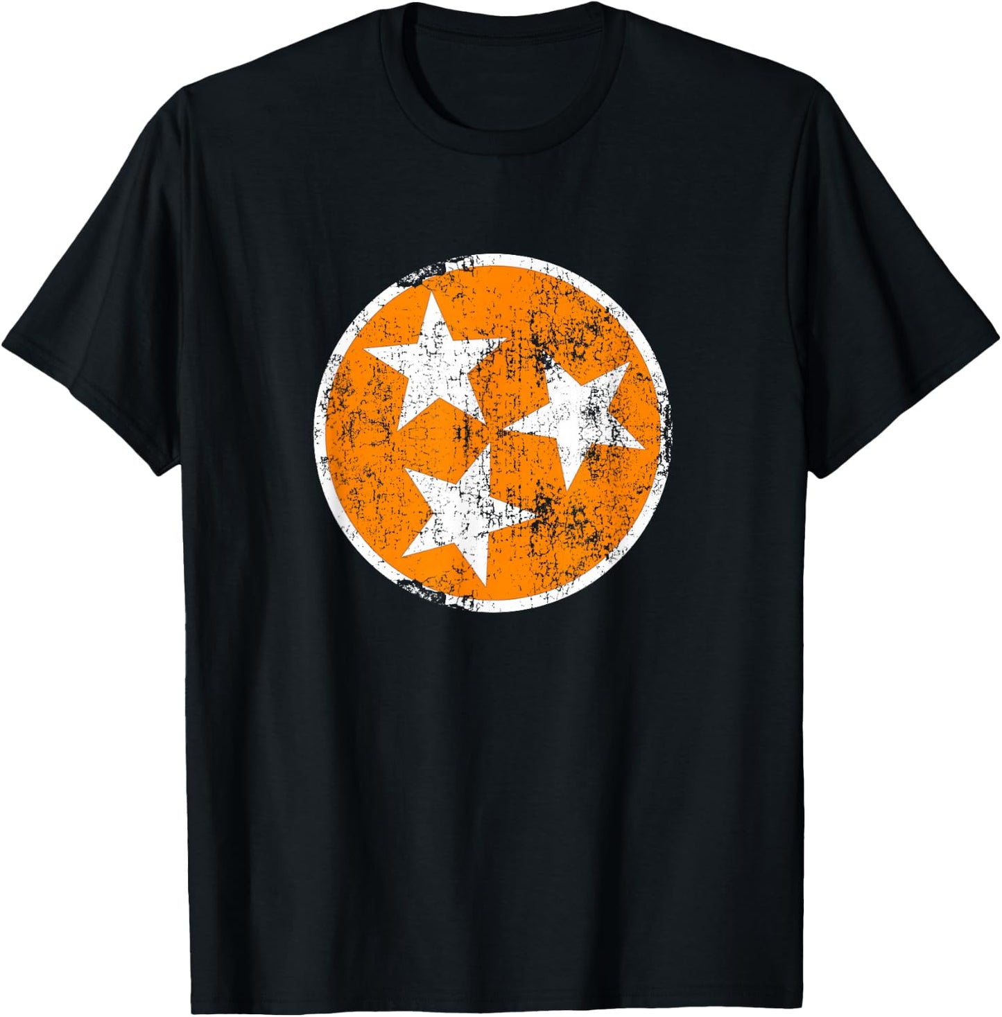 3 Star TN Orange and White Distressed Tennessee State Flag T-Shirt - T-Shirt | Black