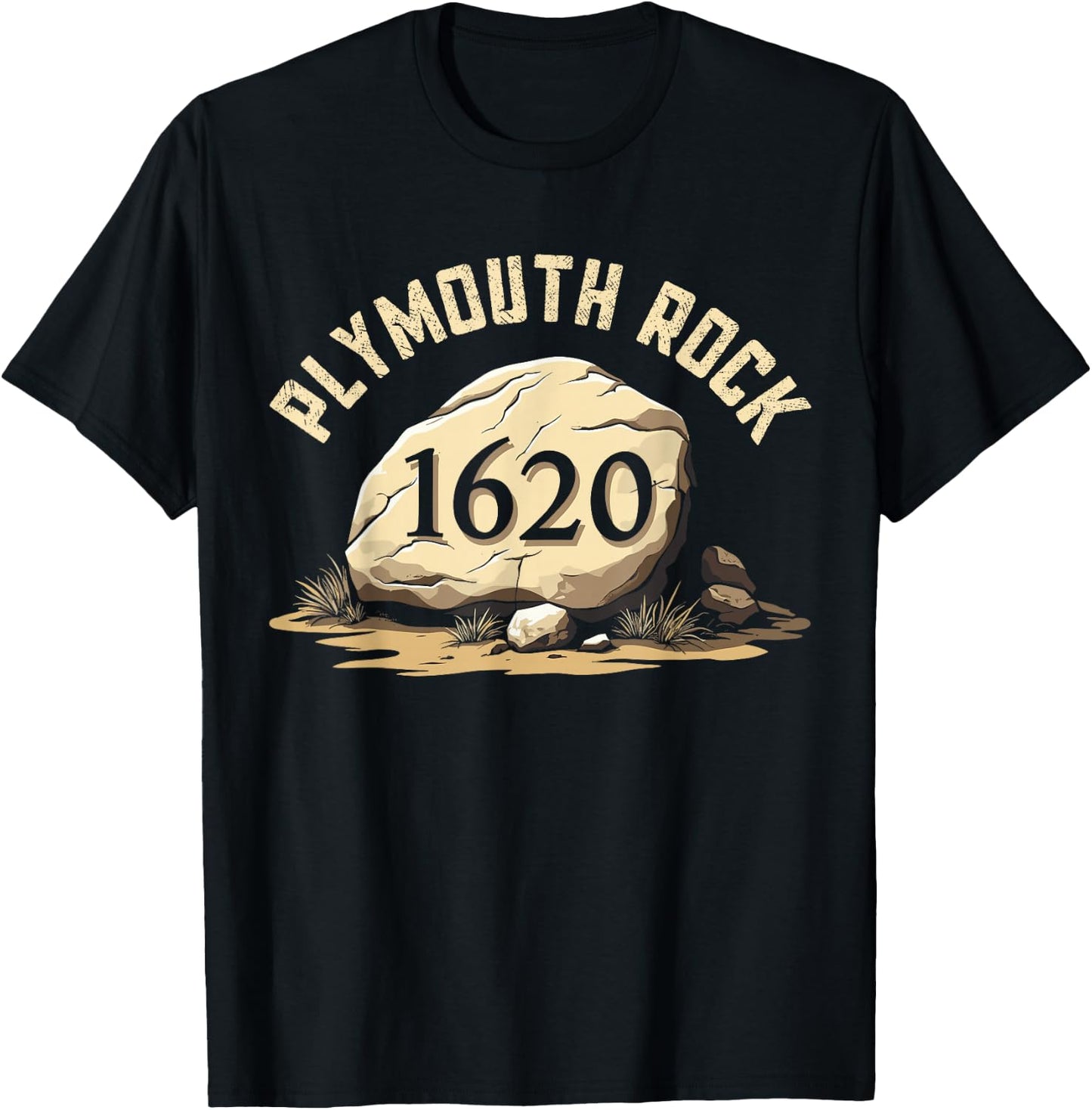 Plymouth Rock, Vintage Plymouth Massachusetts, Plymouth Rock T-Shirt - T-Shirt | Black