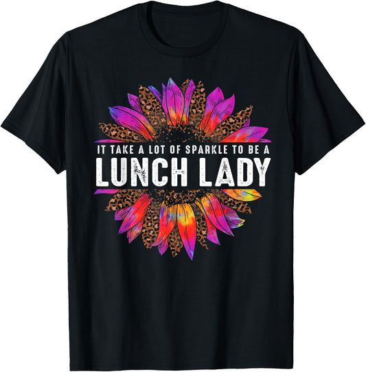 Leopard Tie Dye Sunflower Lunch Lady Back to School Novelty T-Shirt - T-Shirt | Black