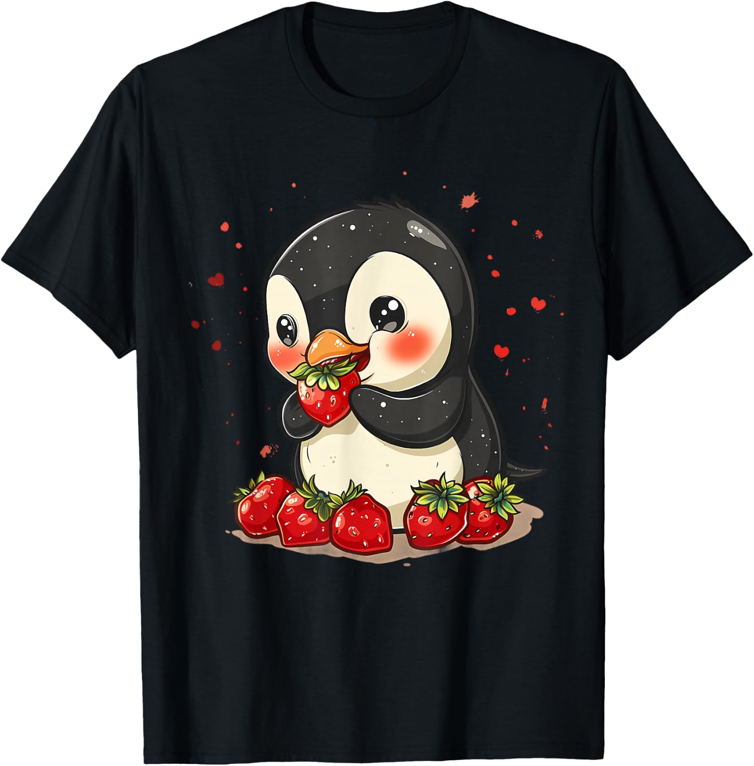 Strawberry Penguin Cute Strawberries Fruit Animal Lovers T-Shirt - T-Shirt | Black