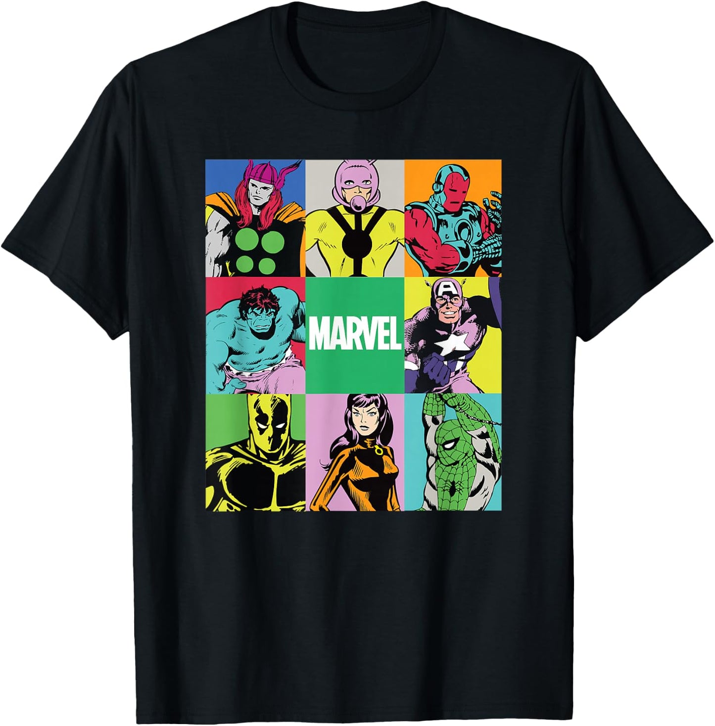 Marvel Avengers and Spider-Man Silver Age Super Heroes Retro T-Shirt - T-Shirt | Black