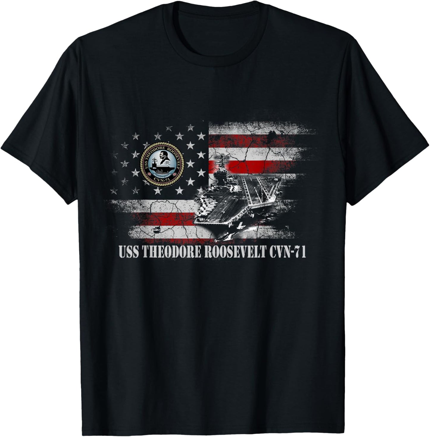 USS Theodore Roosevelt CVN-71 Shirt Patriotic Veterans Day T-Shirt - T-Shirt | Black