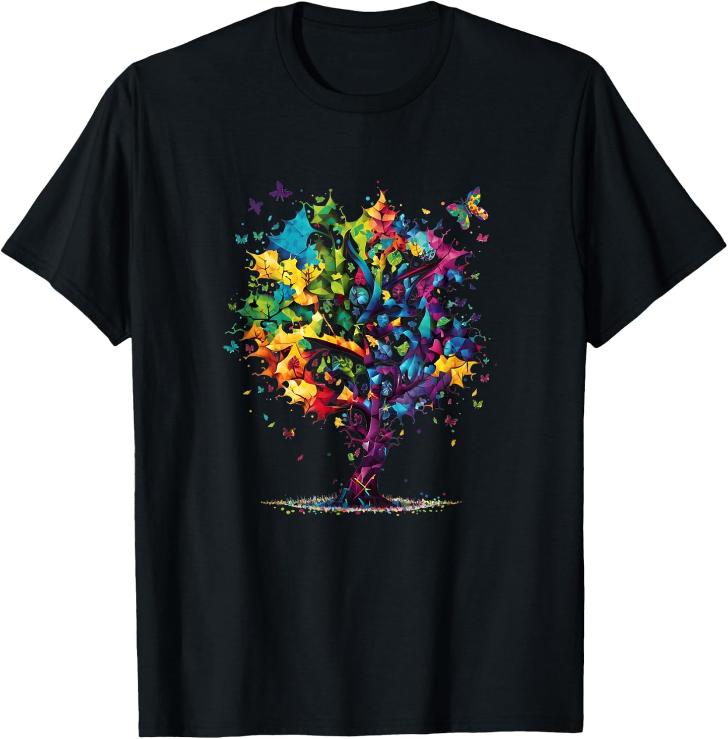 Awareness Autism Puzzle Pieces Colorful Tree Neurodiversity T-Shirt - T-Shirt | Black