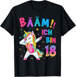18th Birthday Girl 18 Years Dancing Funny Unicorn T-Shirt - T-Shirt | Black