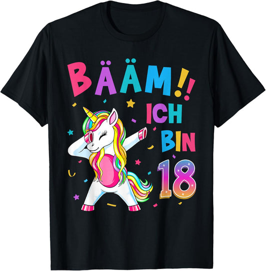 18th Birthday Girl 18 Years Dancing Funny Unicorn T-Shirt - T-Shirt | Black