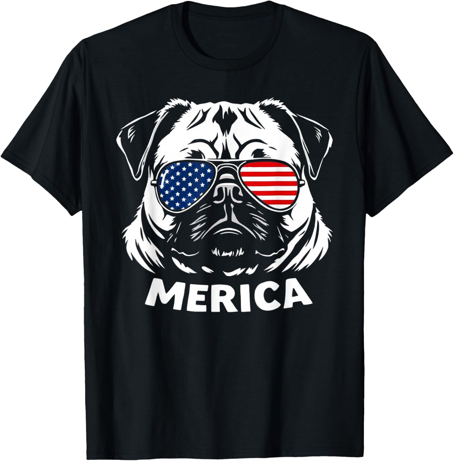 American Flag USA Merica Pug Dog 4th Of July kids women men T-Shirt - T-Shirt | Black