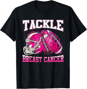 Tackle Breast Cancer Awareness Pink Ribbon Football Boy Kids T-Shirt - T-Shirt | Black