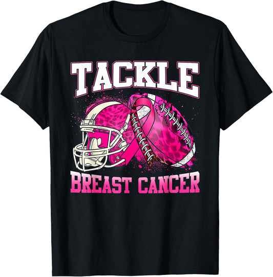 Tackle Breast Cancer Awareness Pink Ribbon Football Boy Kids T-Shirt - T-Shirt | Black