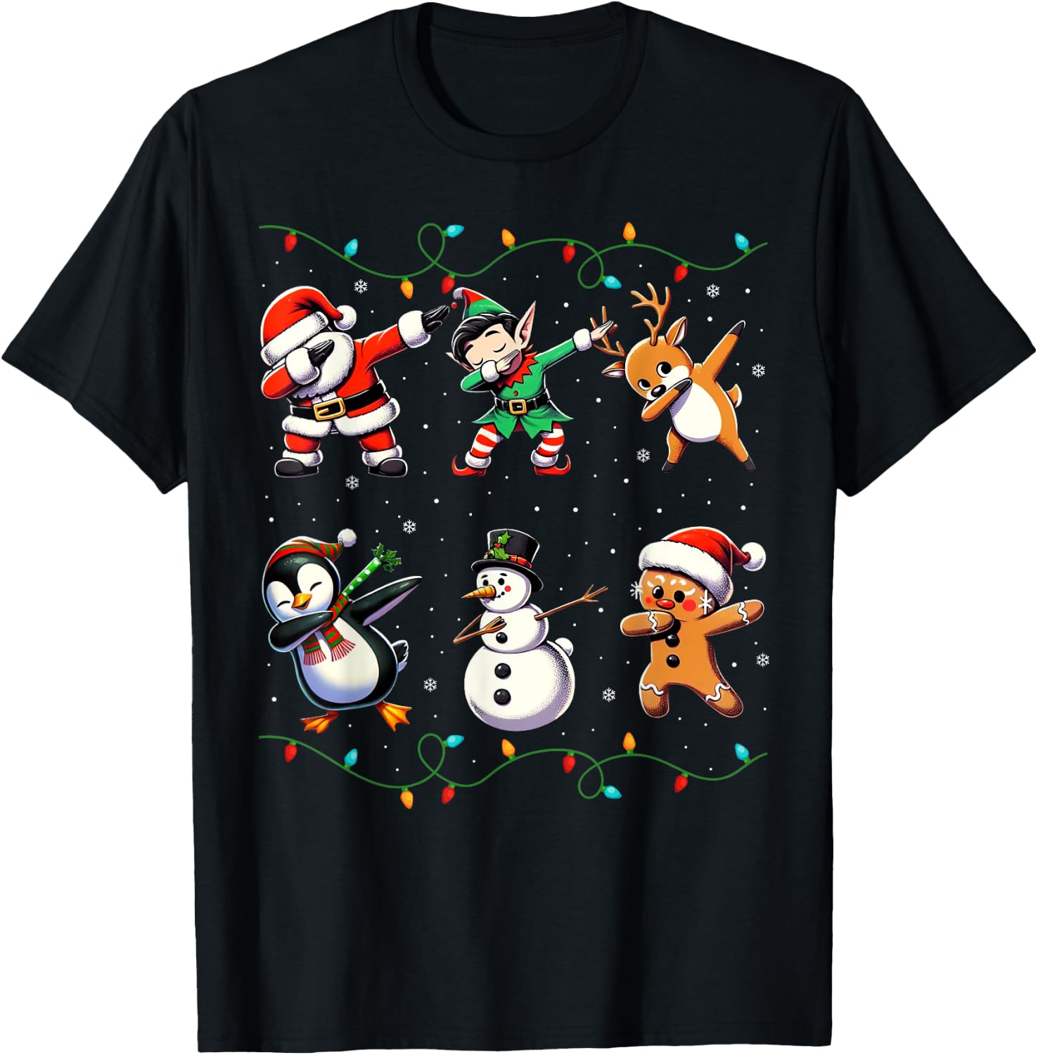 Dabbing Santa Xmas Lights Gifts Kids Girls Boys Christmas T-Shirt - T-Shirt | Black