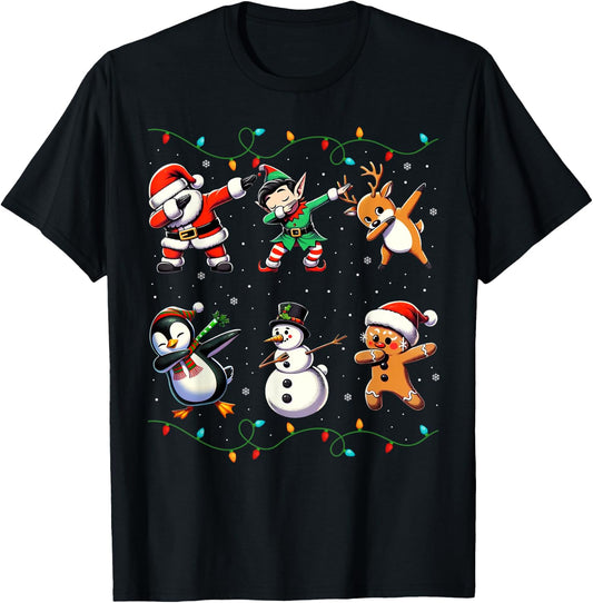 Dabbing Santa Xmas Lights Gifts Kids Girls Boys Christmas T-Shirt - T-Shirt | Black