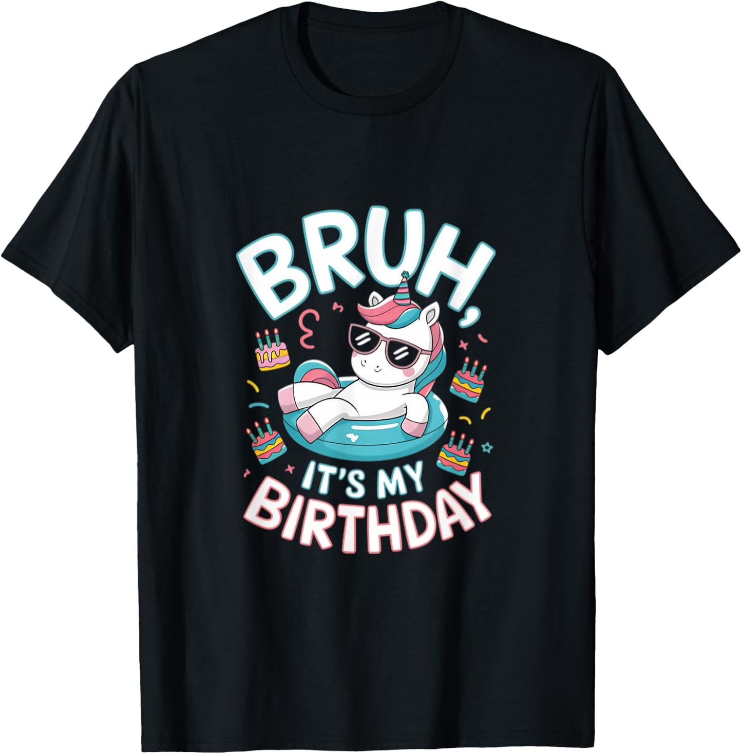 Bruh It's My Birthday Cute Unicorn Kids T-Shirt - T-Shirt | Black
