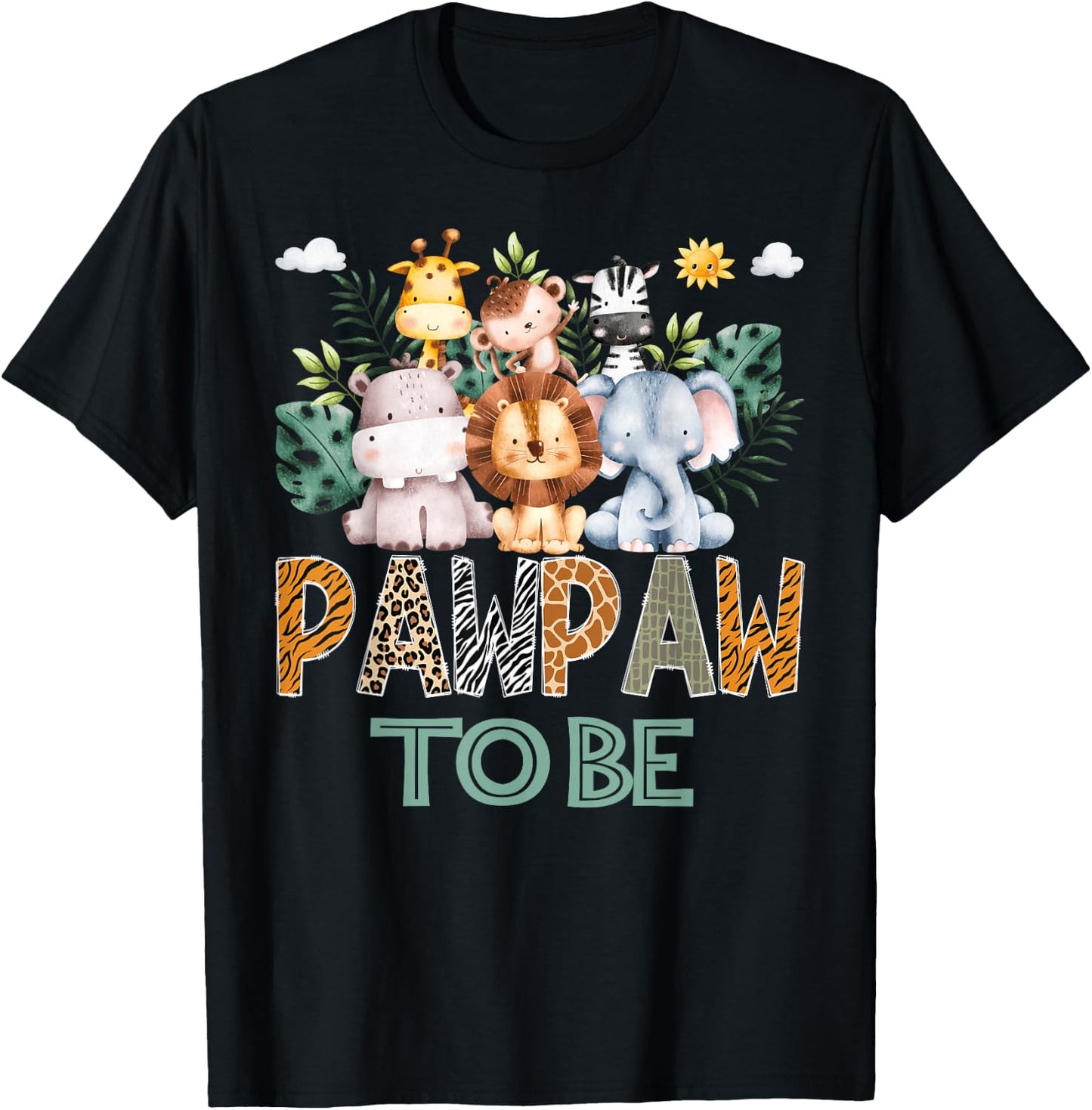 Soon To Be Pawpaw Jungle Animal Safari Gender Reveal T-Shirt - T-Shirt | Black