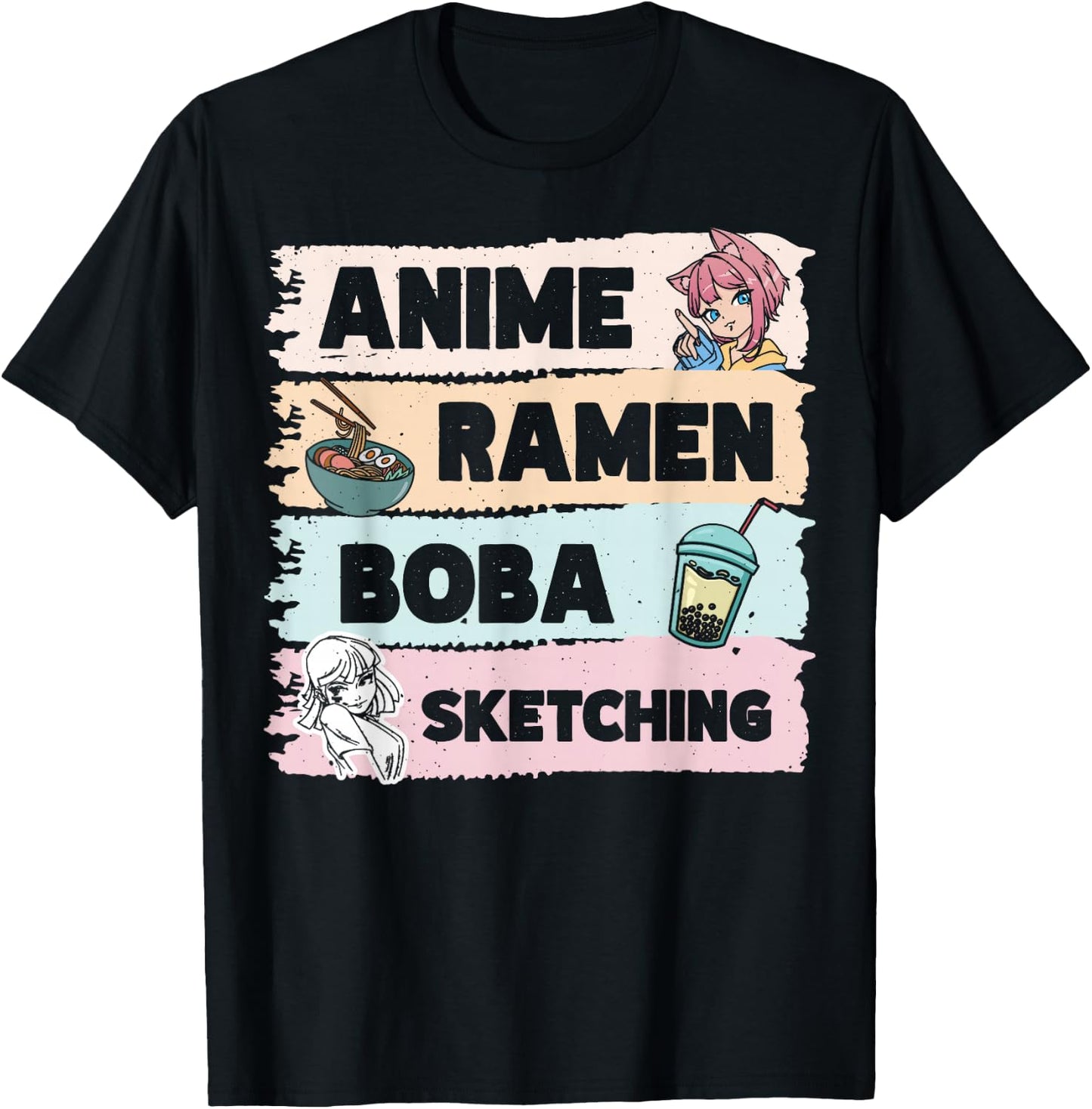 Japanese Manga Otaku Sketch Artist Bubble Tea Anime Ramen Boba Sketching T-Shirt - T-Shirt | Black