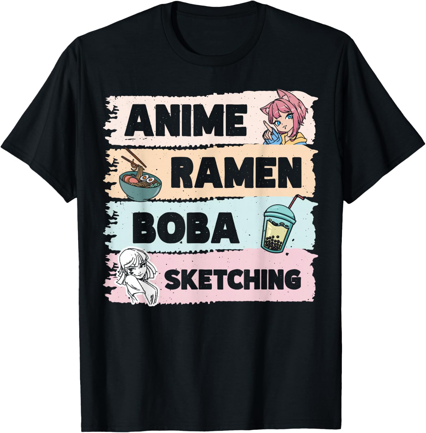 Japanese Manga Otaku Sketch Artist Bubble Tea Anime Ramen Boba Sketching T-Shirt - T-Shirt | Black