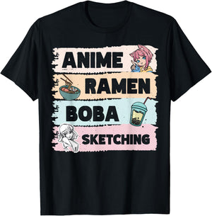 Japanese Manga Otaku Sketch Artist Bubble Tea Anime Ramen Boba Sketching T-Shirt - T-Shirt | Black