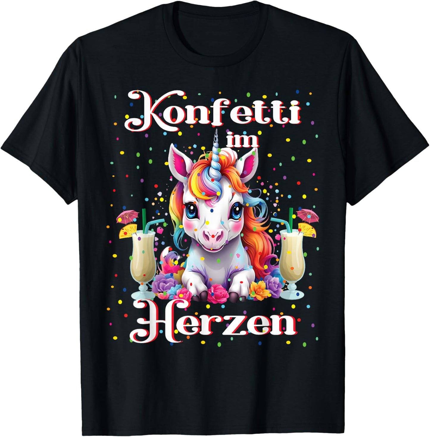 Unicorn Confetti in Heart Costume Carnival Costume Fancy Dress , black T-Shirt - T-Shirt | Black