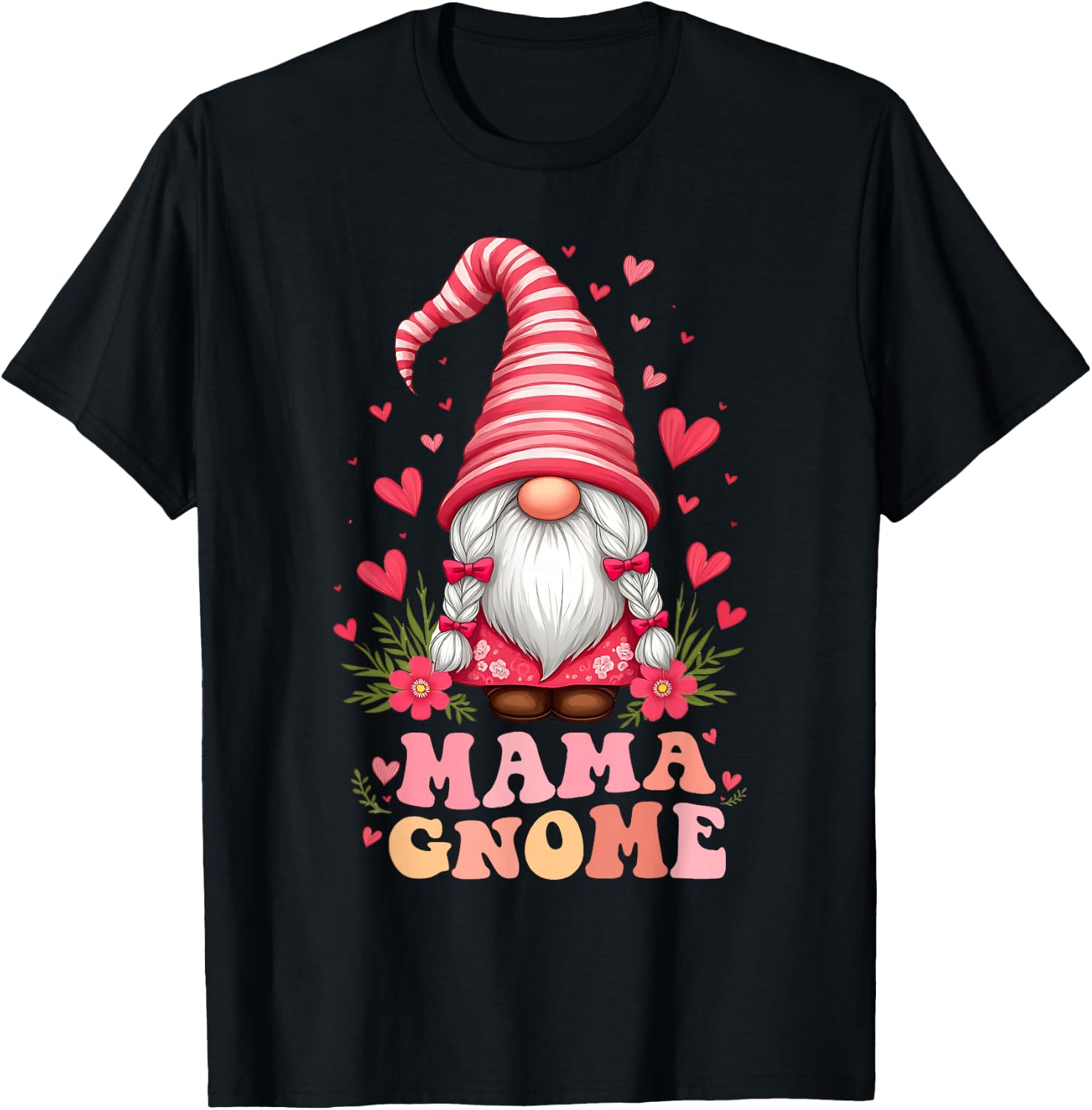 Mama Gnome Mother's Day Cute Floral Gnome Mom Grandma Wife T-Shirt - T-Shirt | Black