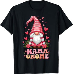 Mama Gnome Mother's Day Cute Floral Gnome Mom Grandma Wife T-Shirt - T-Shirt | Black