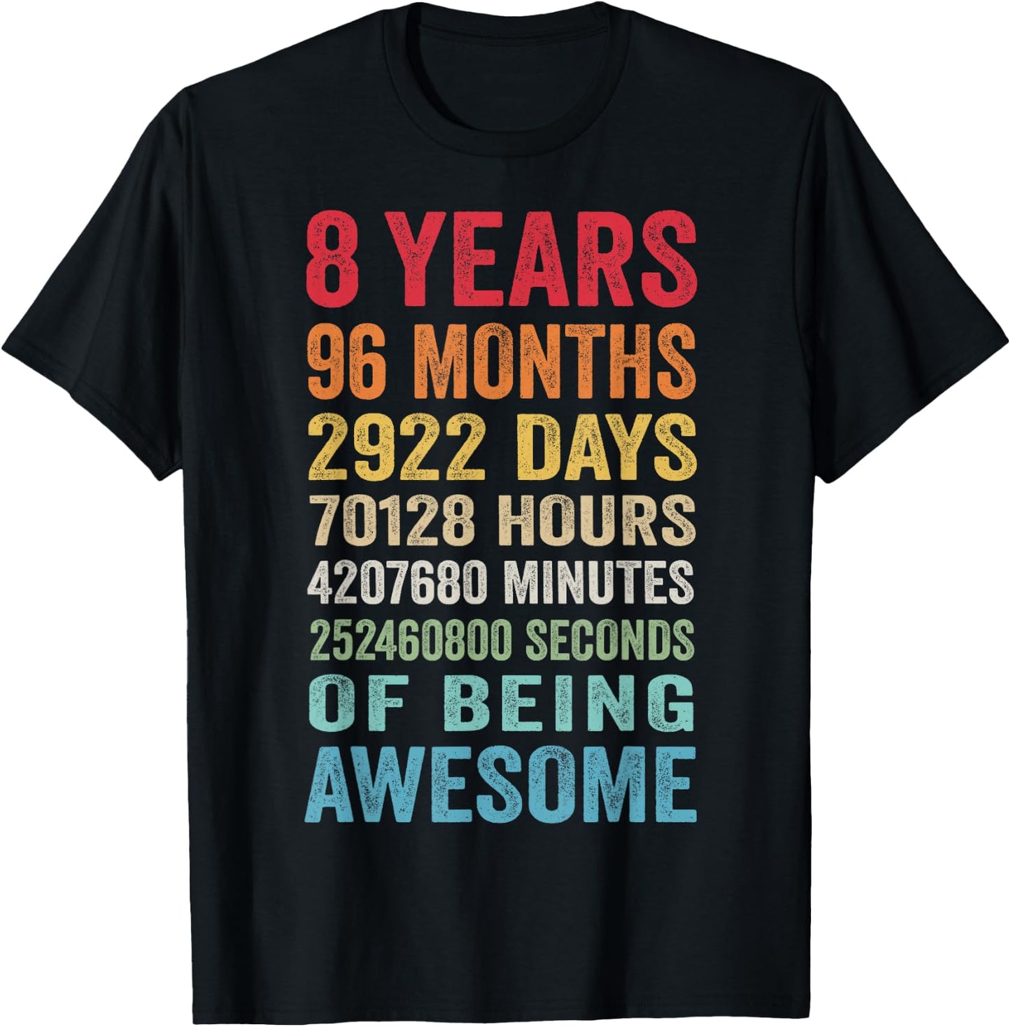 8th Birthday 8 Years Old Vintage Retro 96 Months T-Shirt - T-Shirt | Black