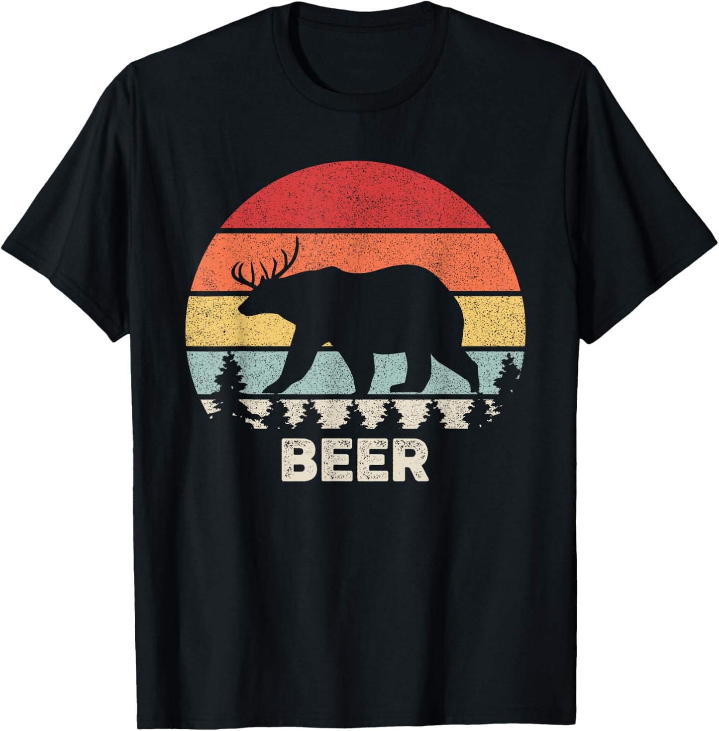 Retro Bear Deer Shirt Animal Lover Gifts Funny Beer Vintage T-Shirt - T-Shirt | Black