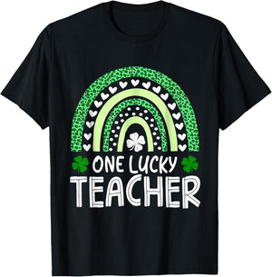 One Lucky Teacher Rainbow St Patricks Day Appreciation Irish Women Kids T-Shirt - T-Shirt | Black