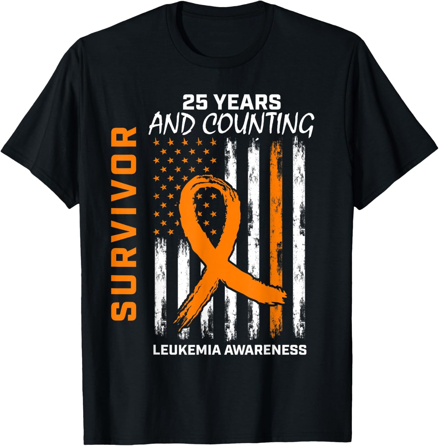 25 Years Cancer Free Orange Leukemia Survivor American Flag Kids Men T-Shirt - T-Shirt | Black