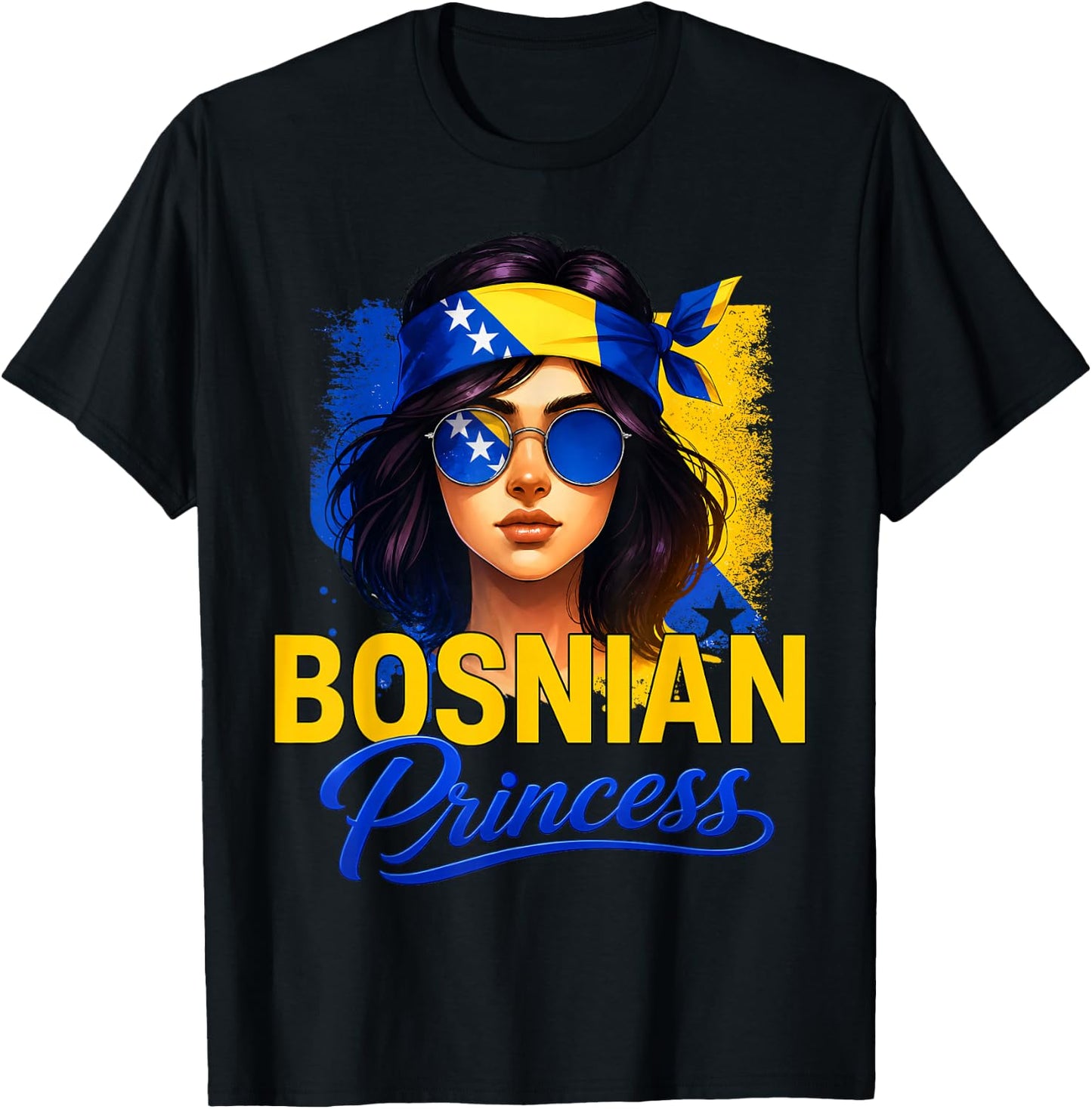 Bosnian Princess Girl Cute Bosnia Flag Pride Women Kids T-Shirt - T-Shirt | Black
