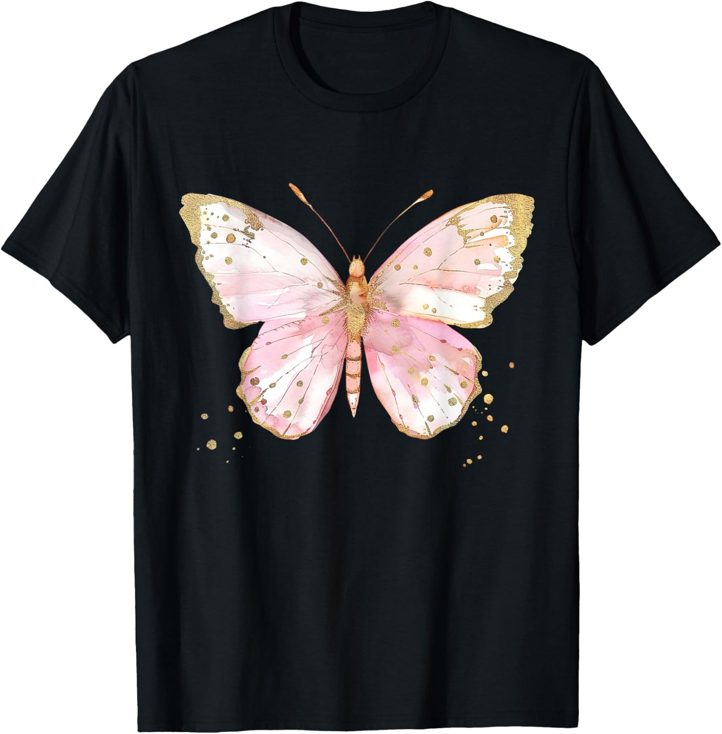 Pink Watercolor Flower Butterfly T-Shirt - T-Shirt | Black