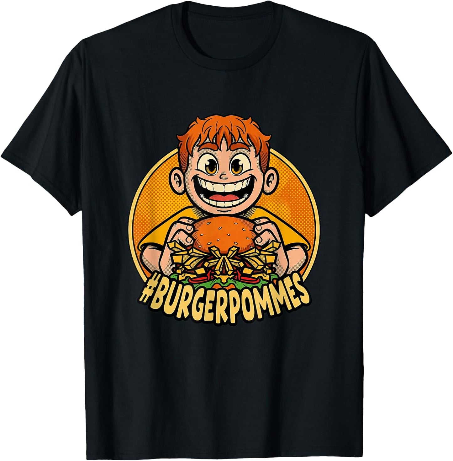 Burger.Pommes Comic Stil Fast Food Snack T-Shirt - T-Shirt | Black