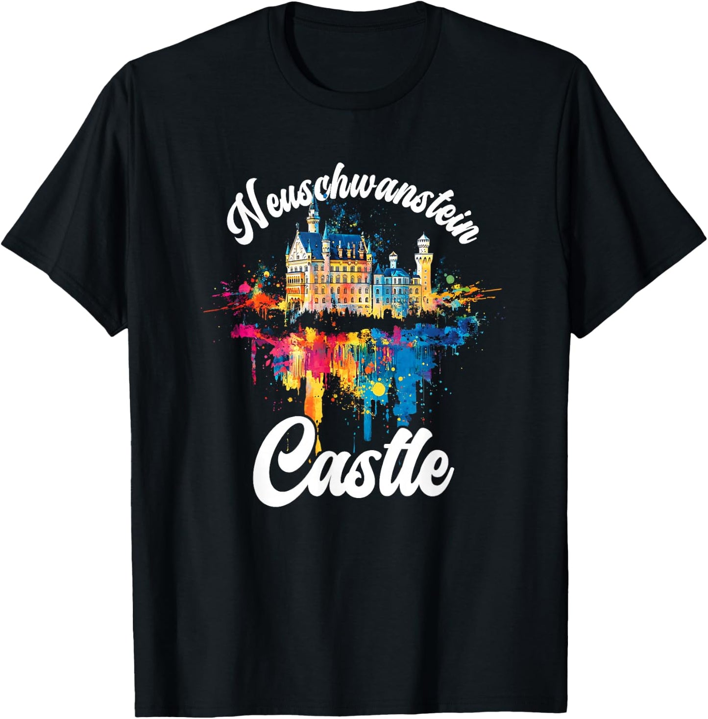 Schloss Neuschwanstein Bunt Künstlerisch Märchenschloss T-Shirt - T-Shirt | Black