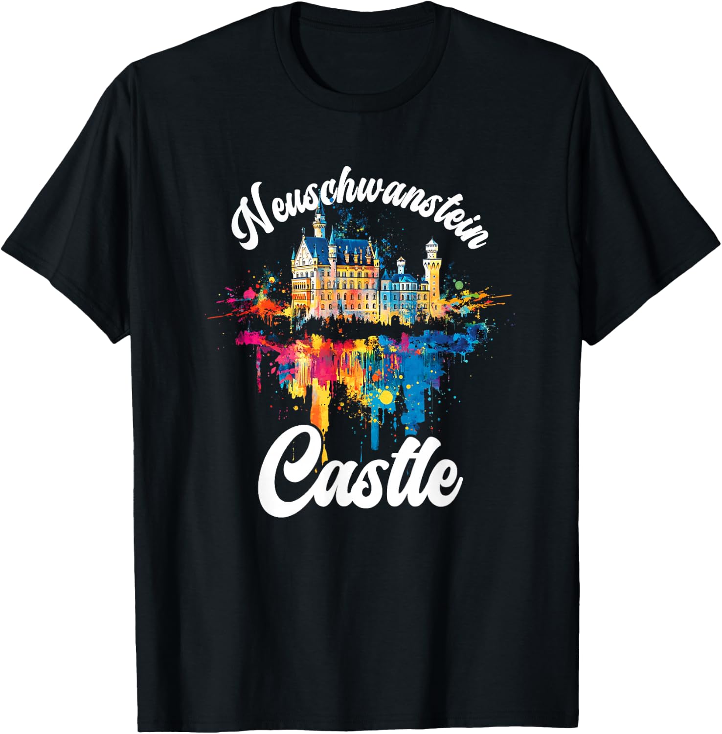 Schloss Neuschwanstein Bunt Künstlerisch Märchenschloss T-Shirt - T-Shirt | Black