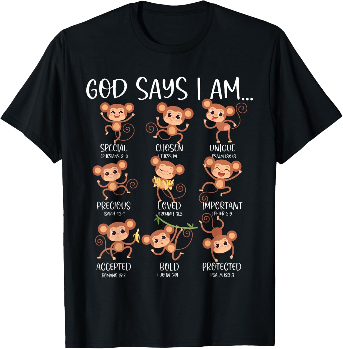 God Say I Am Love Monkeys Cute Bible Quotes Cute Monkey Love T-Shirt - T-Shirt | Black