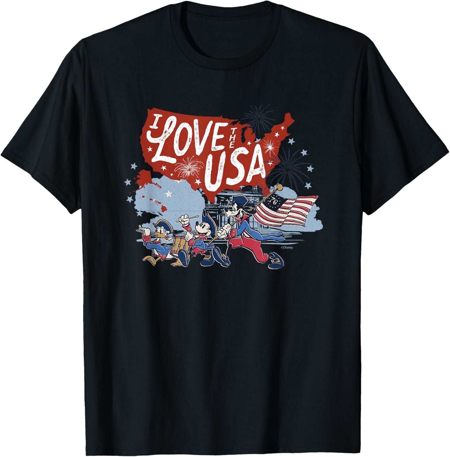 Disney Mickey Mouse & Friends I Love The USA Fourth of July T-Shirt - T-Shirt | Black