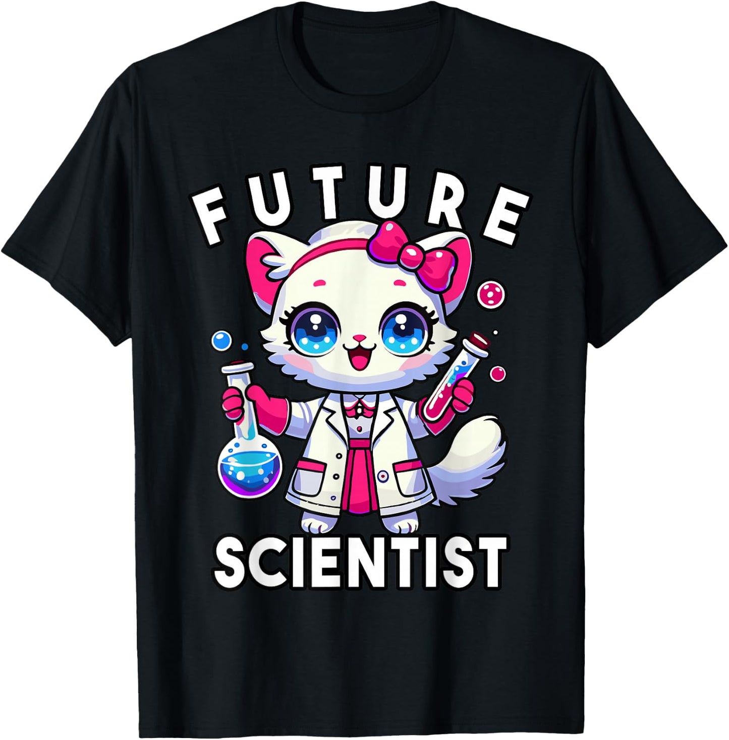 Future Scientist Girls Cat Lab Chemistry Graphic T-Shirt - T-Shirt | Black