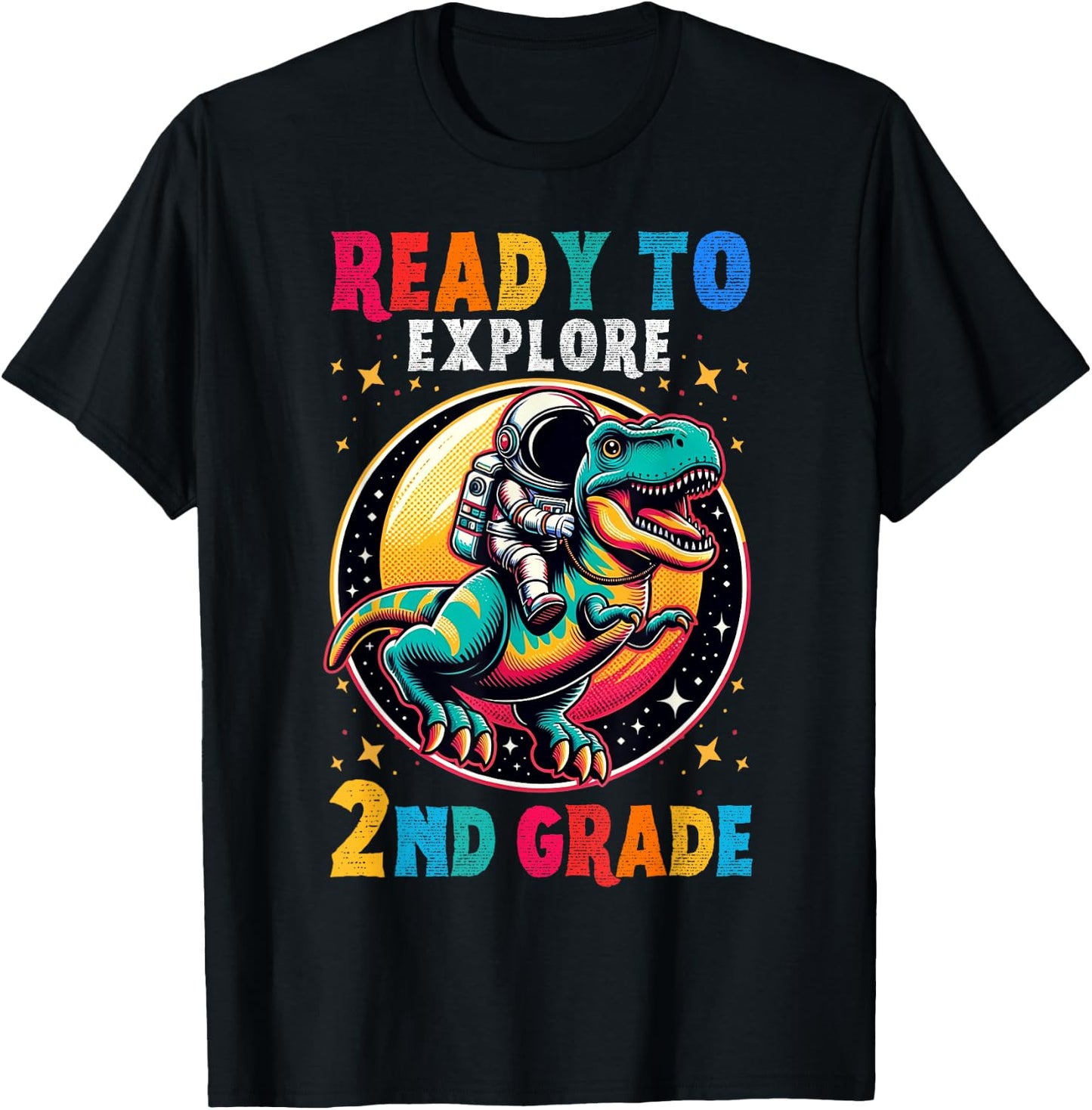 First day back to School 2nd grade Astronaut Dinosaur boys T-Shirt - T-Shirt | Black