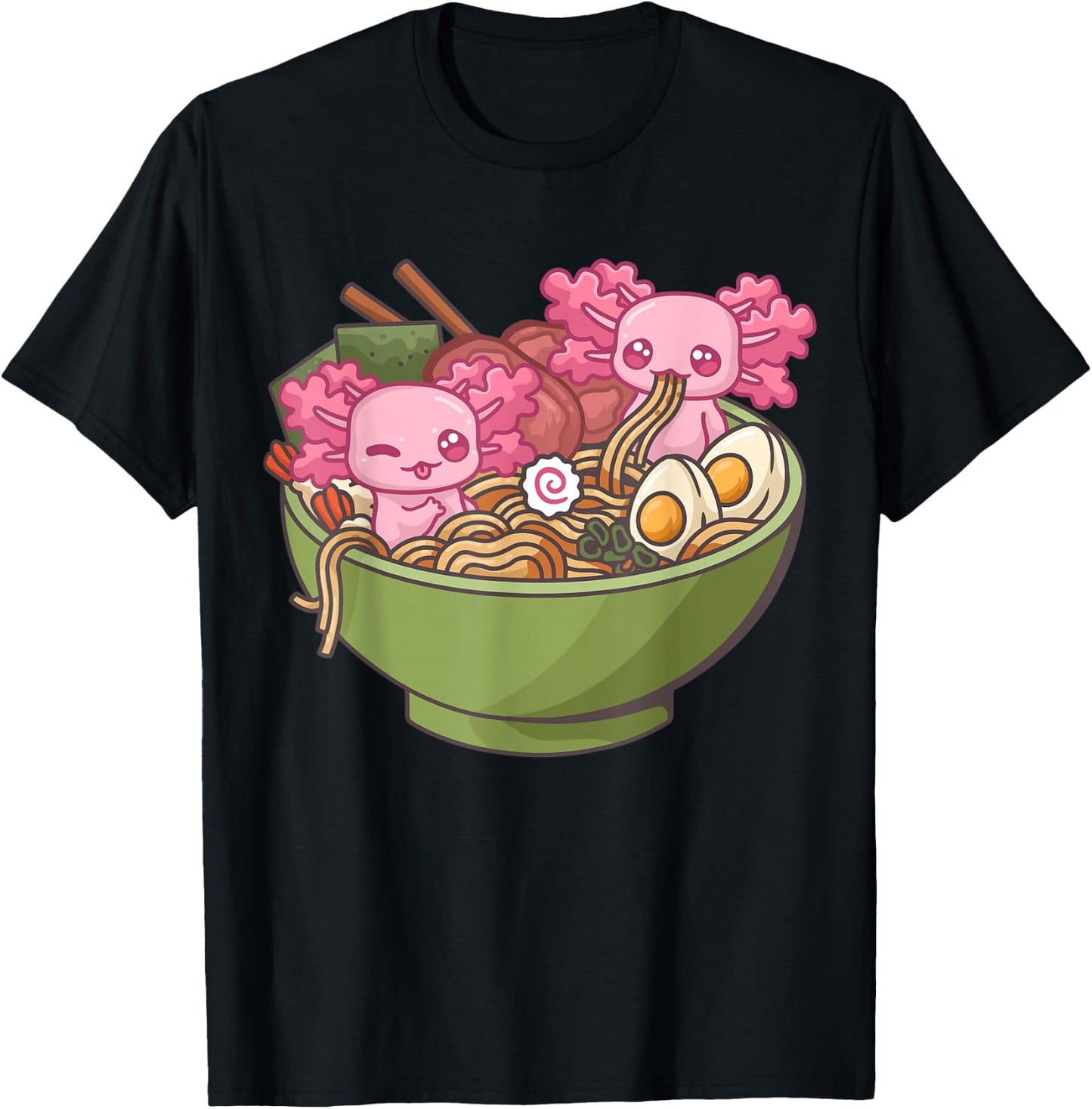 Axolotl Ramen Bowl Kawaii Anime T-Shirt - T-Shirt | Black