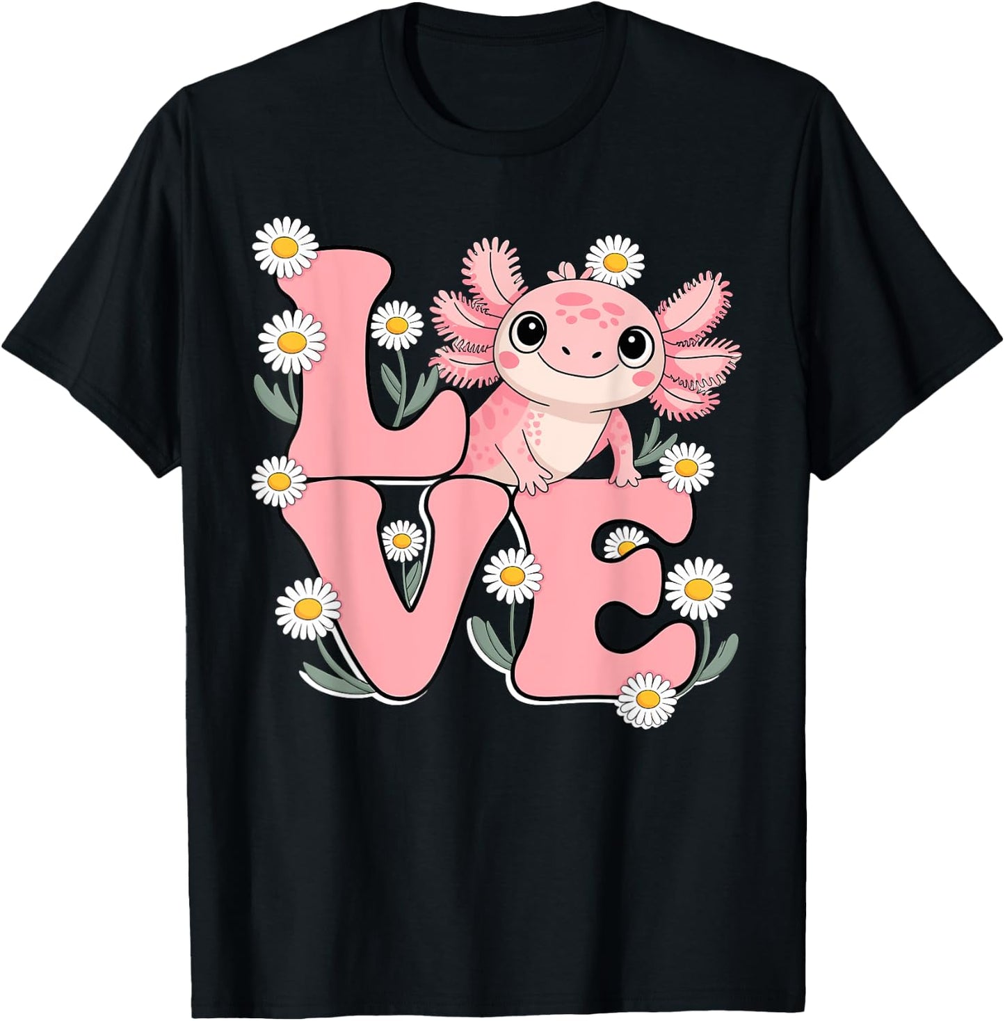 Axolotl shirt Love Cute Kawaii Boys Women Girls Kids T-Shirt - T-Shirt | Black