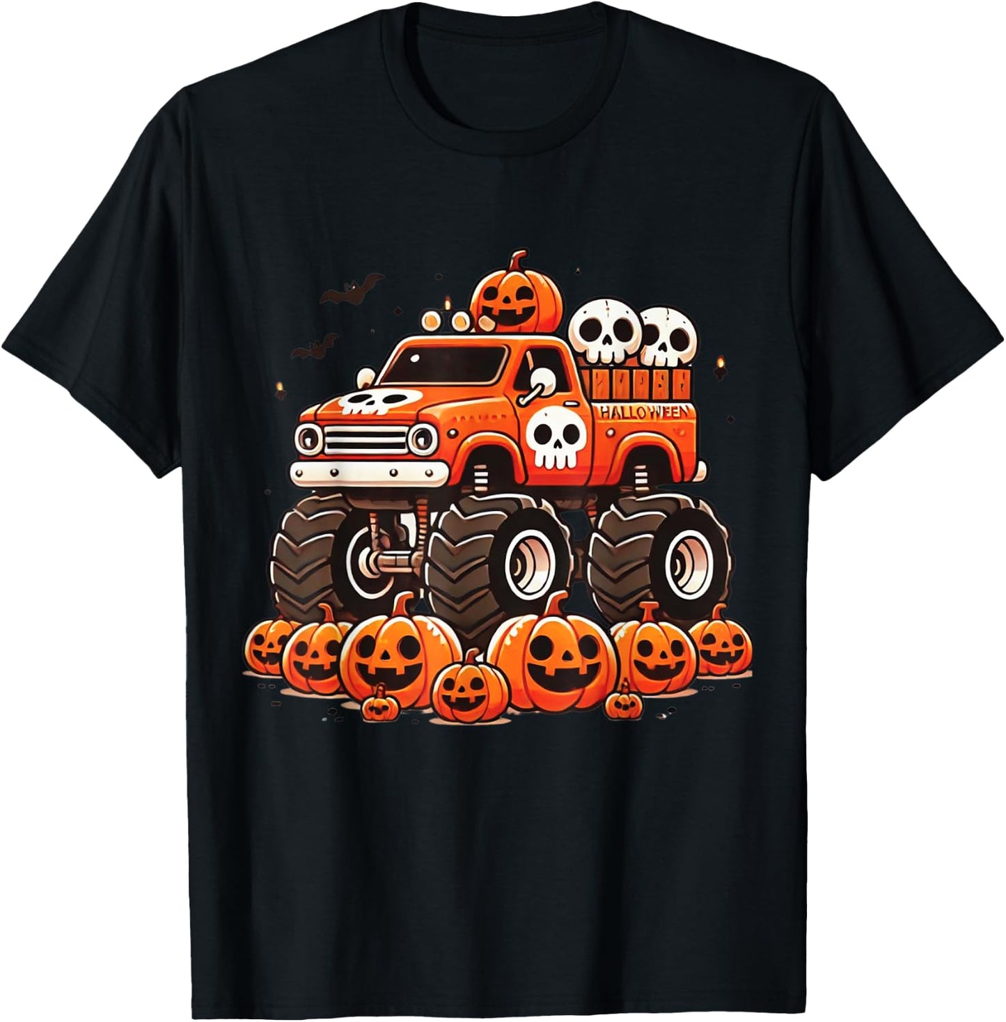 Kids Monster Truck Pumpkin Jack O Lantern Halloween Costume T-Shirt - T-Shirt | Black
