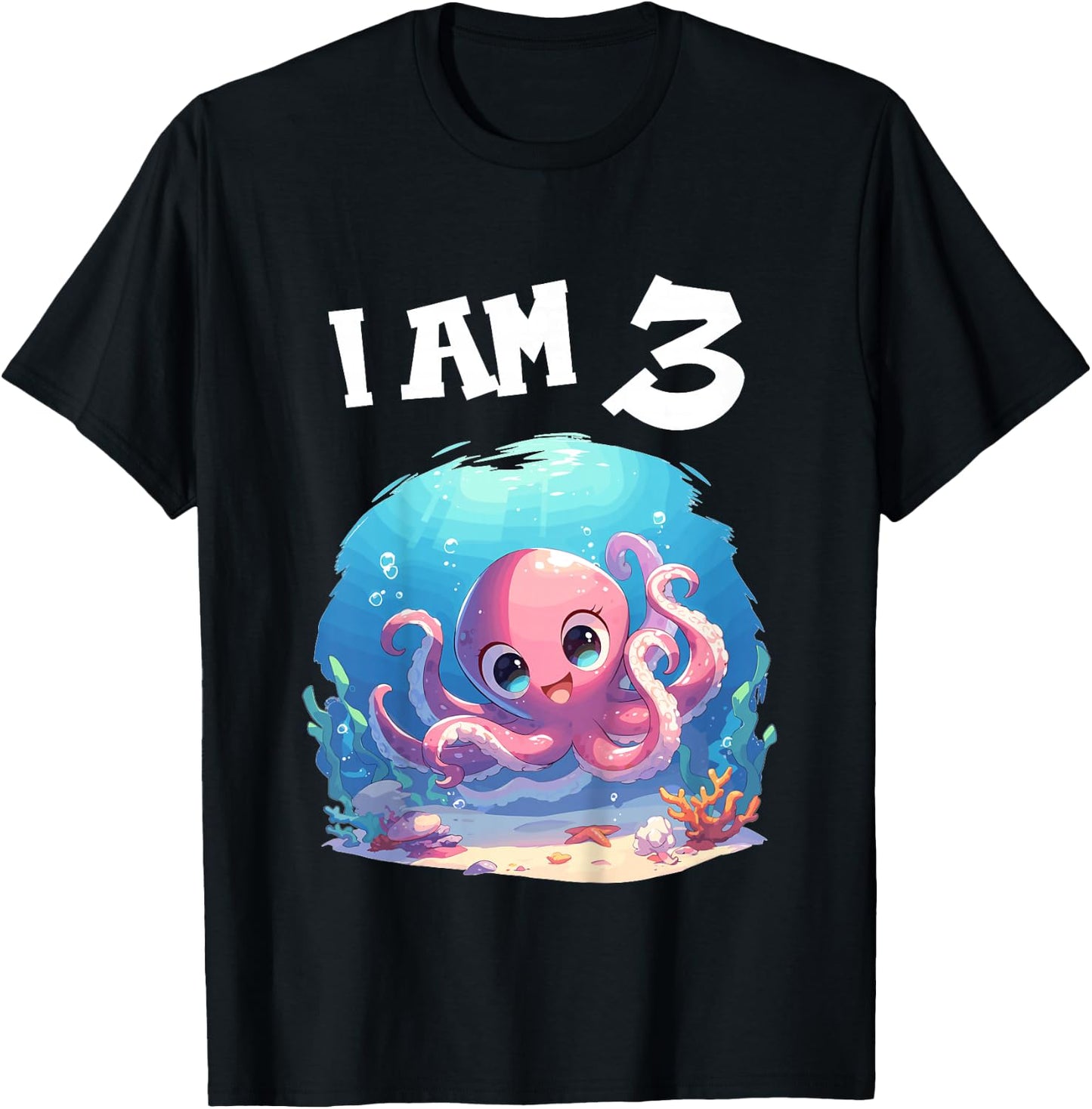 Kids 3 Years old 3 birthday Boy Girl Octopus T-Shirt - T-Shirt | Black