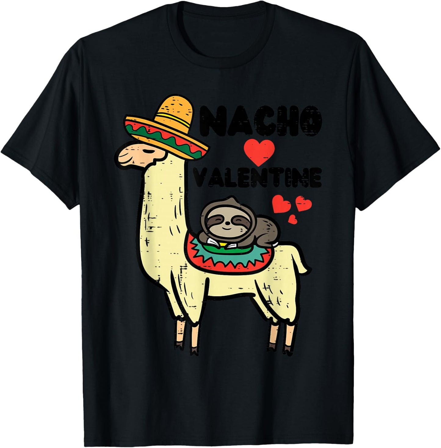 Valentines Day LLama Nacho Valentine Mexican Men Women Kids T-Shirt - T-Shirt | Black