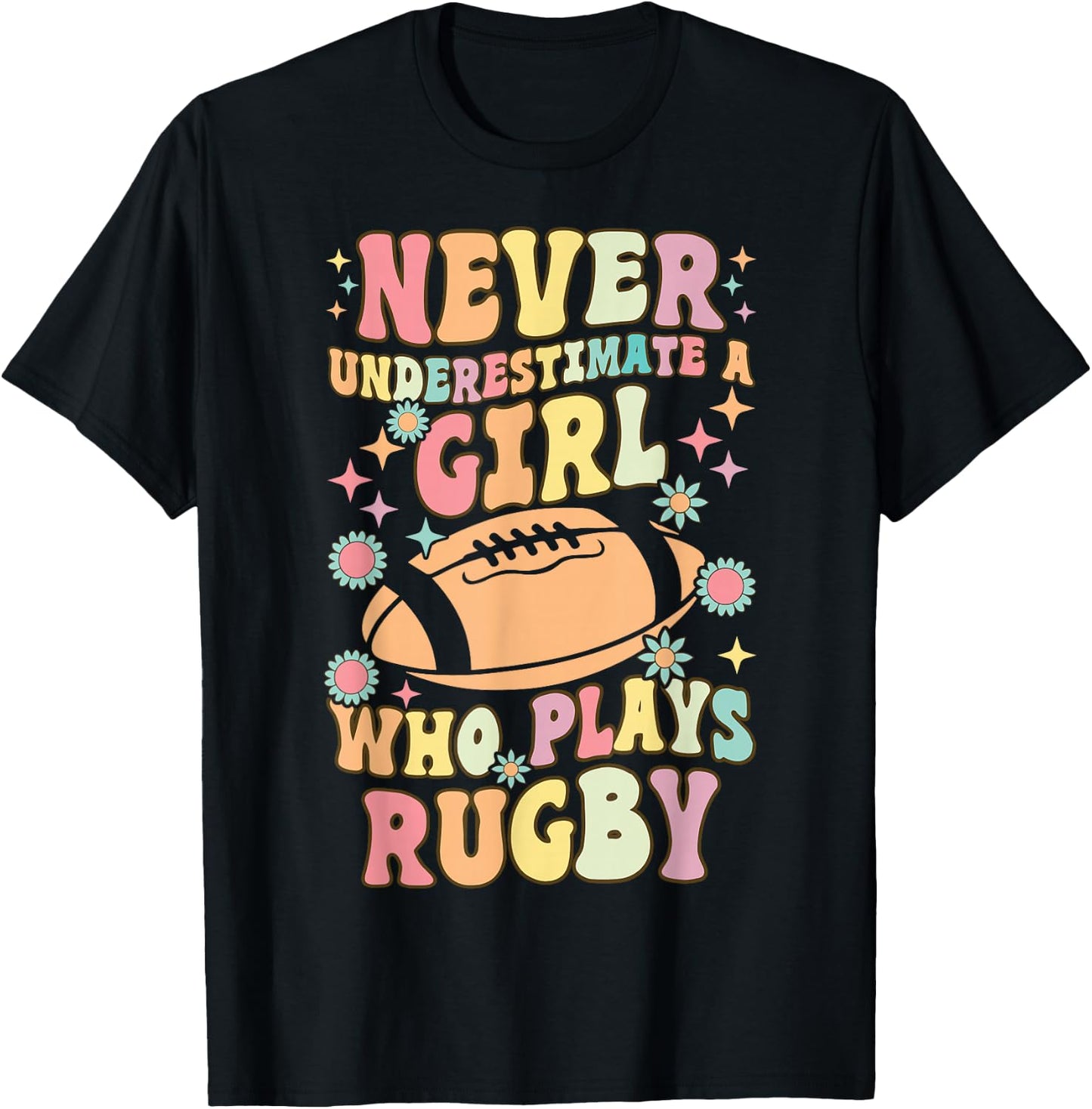 A Girl Who Plays Rugby Groovy Rugby Girl Female Rugby Player T-Shirt - T-Shirt | Black