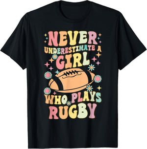 A Girl Who Plays Rugby Groovy Rugby Girl Female Rugby Player T-Shirt - T-Shirt | Black